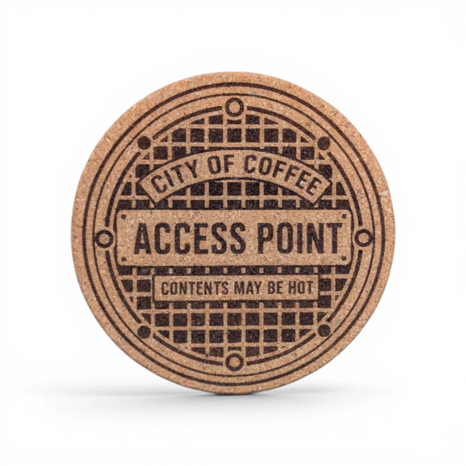 City of Coffee Manhole Cover | 4pk Cork Coasters - custom laser engraving by Get Lasered